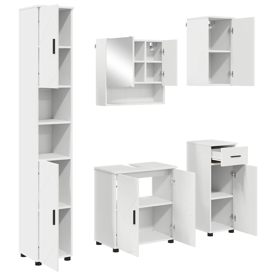 Badkamermeubelset met lade 5 pcs Wit Bewerkt hout & Metaal