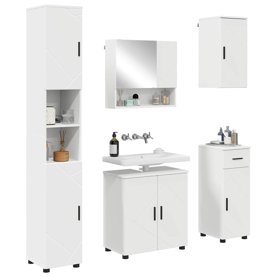 Badkamermeubelset met lade 5 pcs Wit Bewerkt hout & Metaal