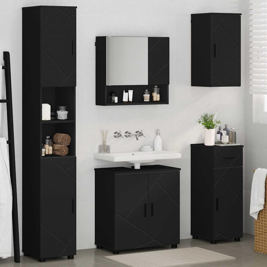 Badkamermeubelset met lade 5 pcs Zwart Bewerkt hout & Metaal