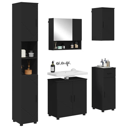 Badkamermeubelset met lade 5 pcs Zwart Bewerkt hout & Metaal