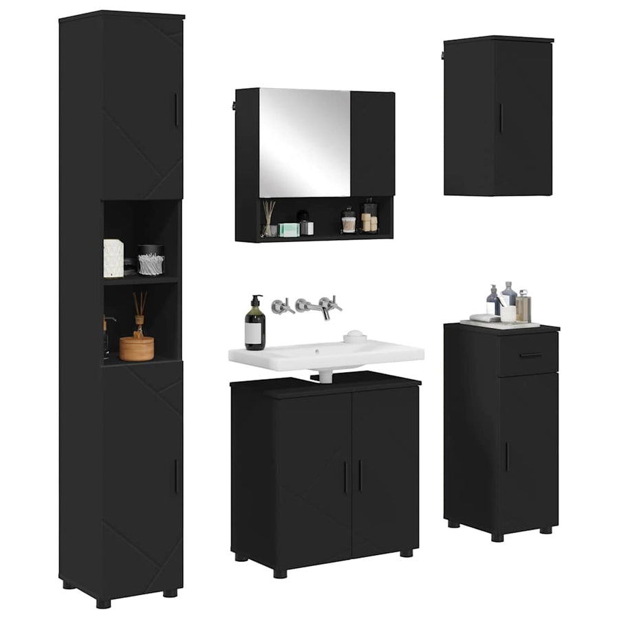 Badkamermeubelset met lade 5 pcs Zwart Bewerkt hout & Metaal