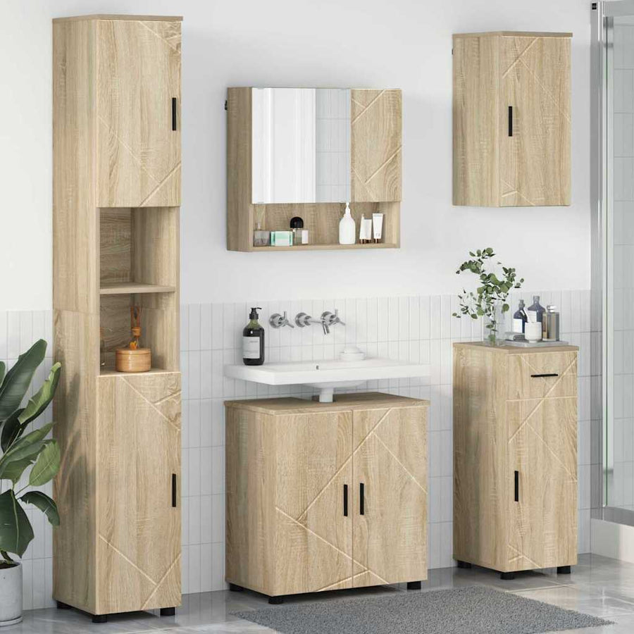Badkamermeubelset 5 pcs Sonoma Eiken Bewerkt hout & Metaal