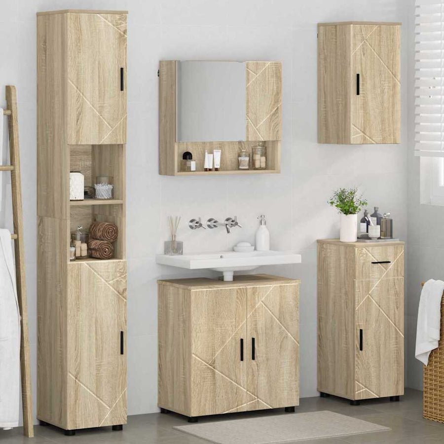 Badkamermeubelset 5 pcs Sonoma Eiken Bewerkt hout & Metaal