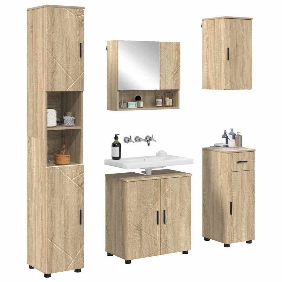 Badkamermeubelset 5 pcs Sonoma Eiken Bewerkt hout & Metaal