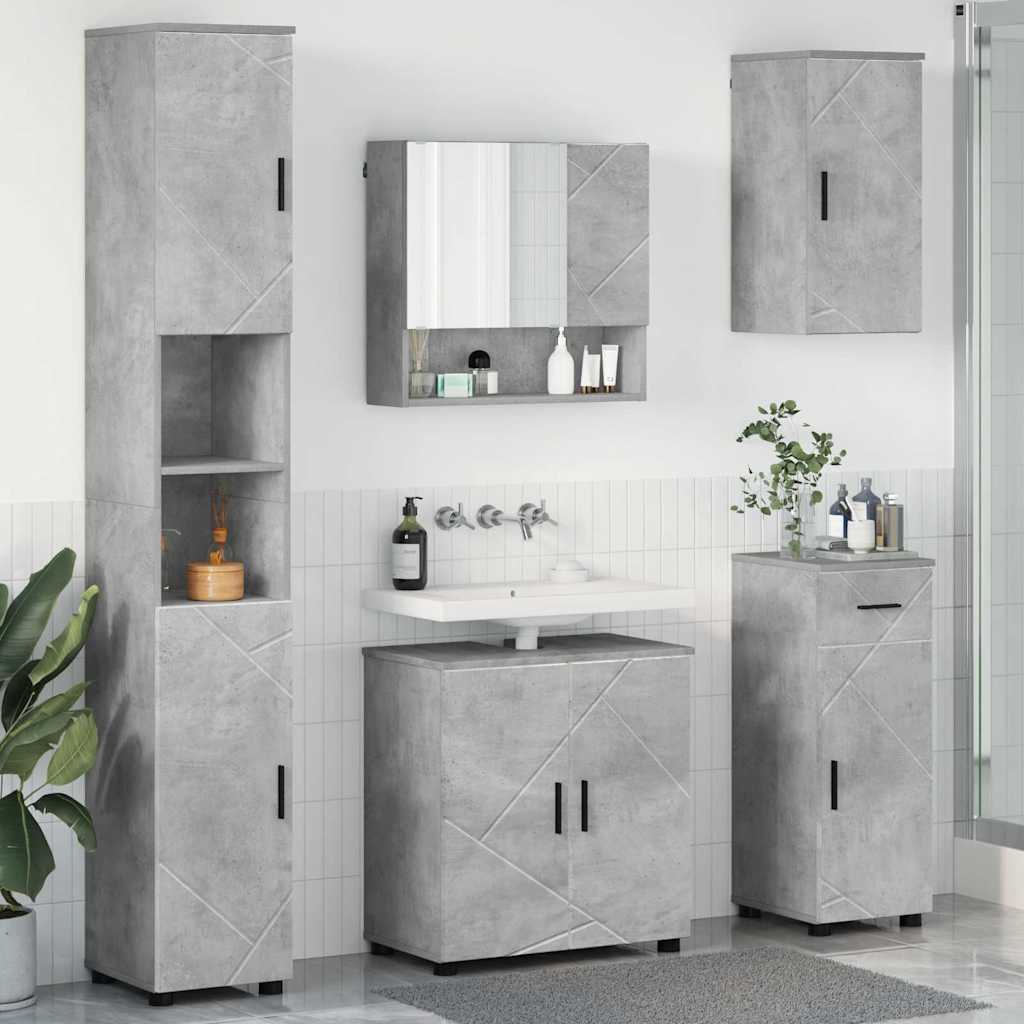 Badkamermeubelset 5 pcs Beton Grijs Bewerkt hout & Metaal