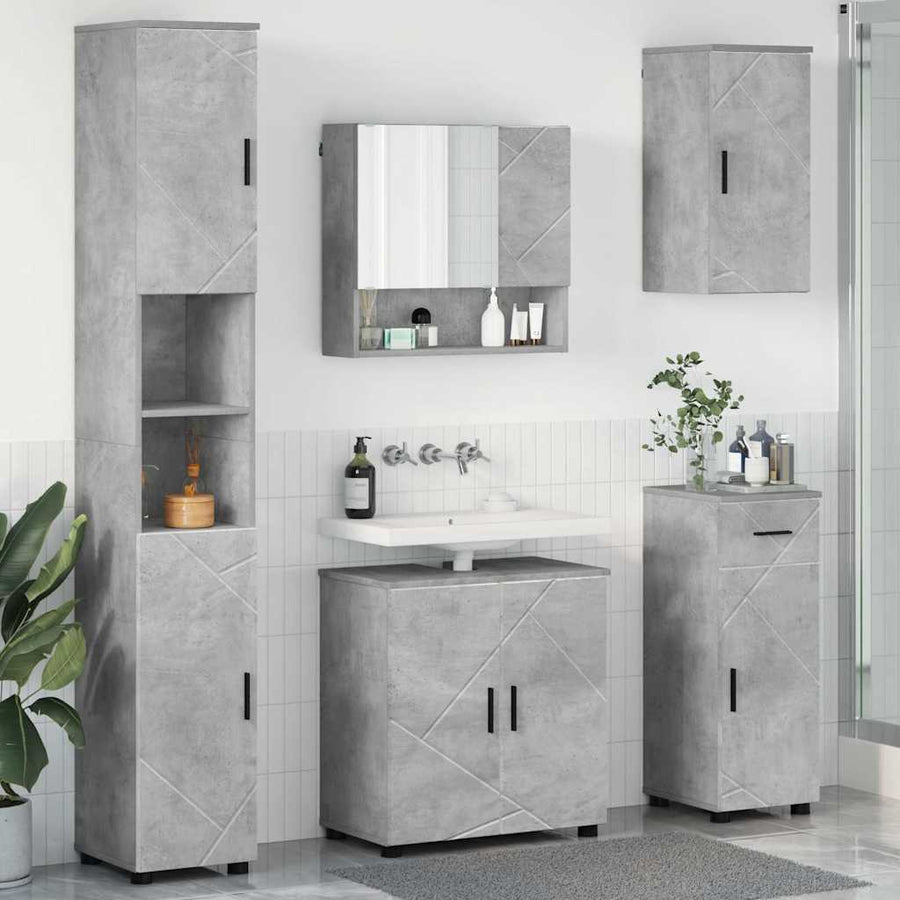 Badkamermeubelset 5 pcs Beton Grijs Bewerkt hout & Metaal
