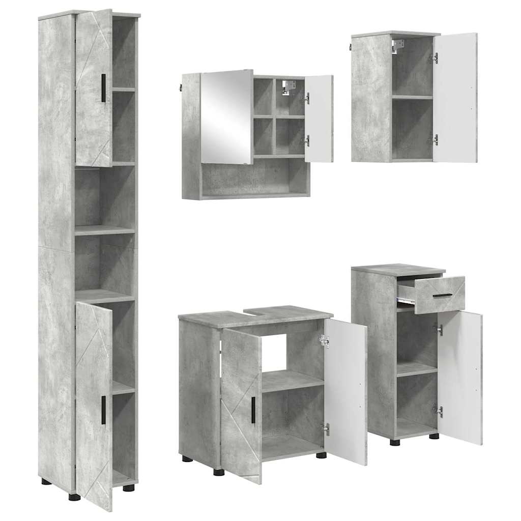 Badkamermeubelset 5 pcs Beton Grijs Bewerkt hout & Metaal