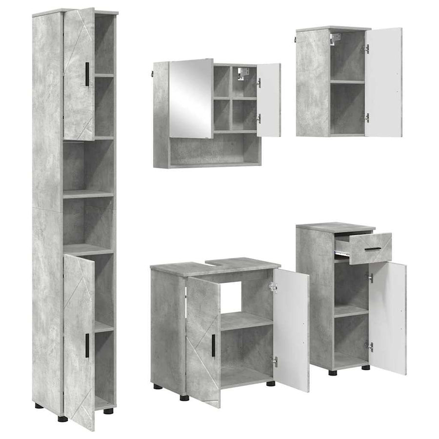 Badkamermeubelset 5 pcs Beton Grijs Bewerkt hout & Metaal