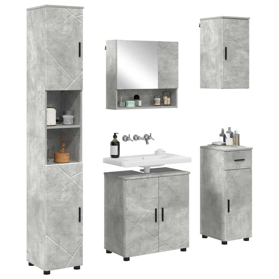Badkamermeubelset 5 pcs Beton Grijs Bewerkt hout & Metaal