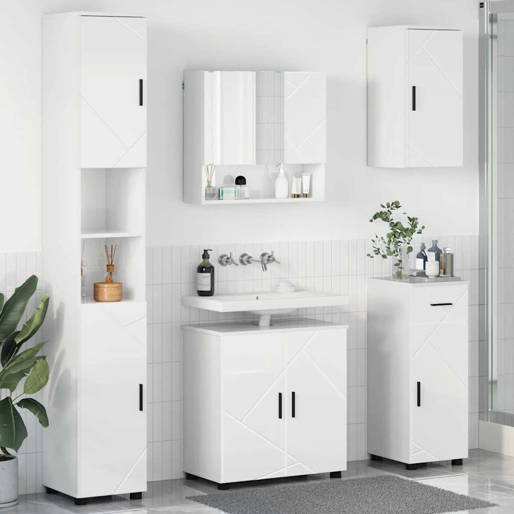 Badkamermeubelset 5 pcs Hoogglans wit Bewerkt hout & Metaal