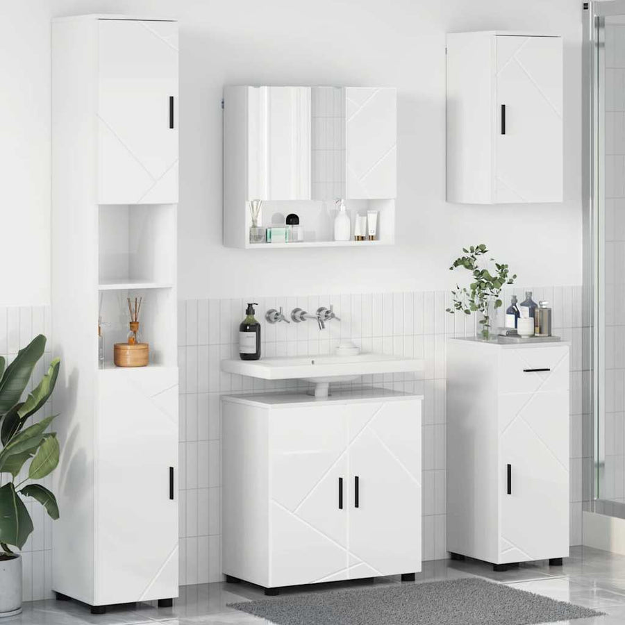 Badkamermeubelset 5 pcs Hoogglans wit Bewerkt hout & Metaal
