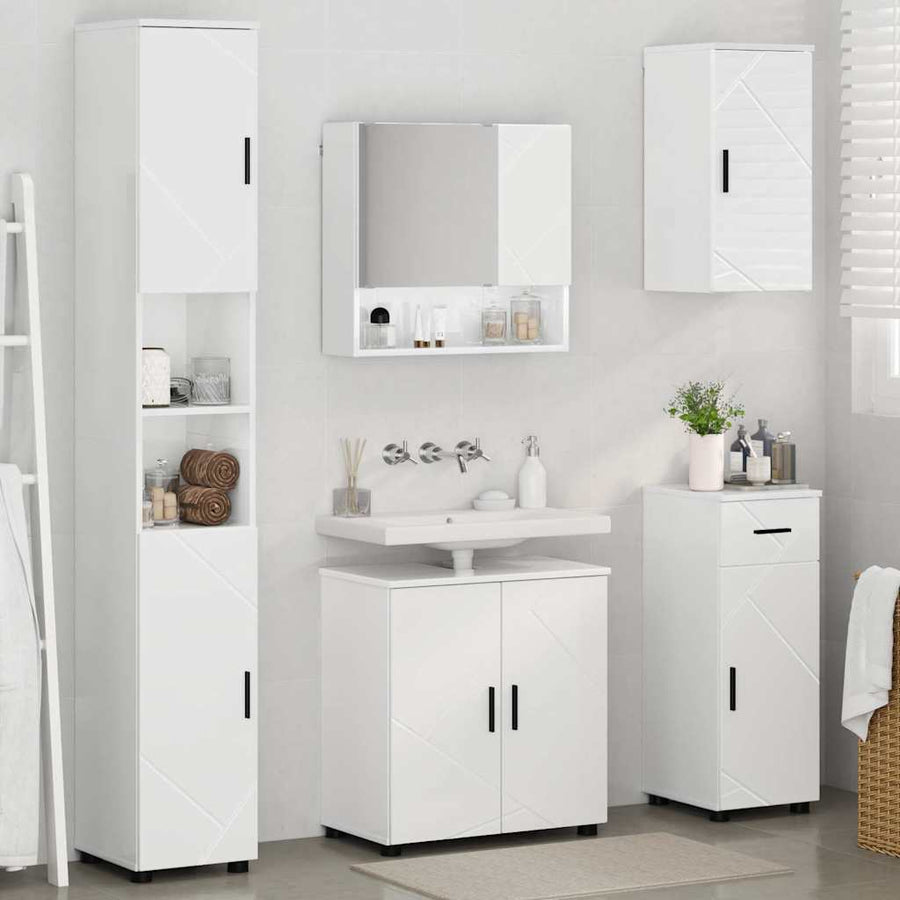 Badkamermeubelset 5 pcs Hoogglans wit Bewerkt hout & Metaal