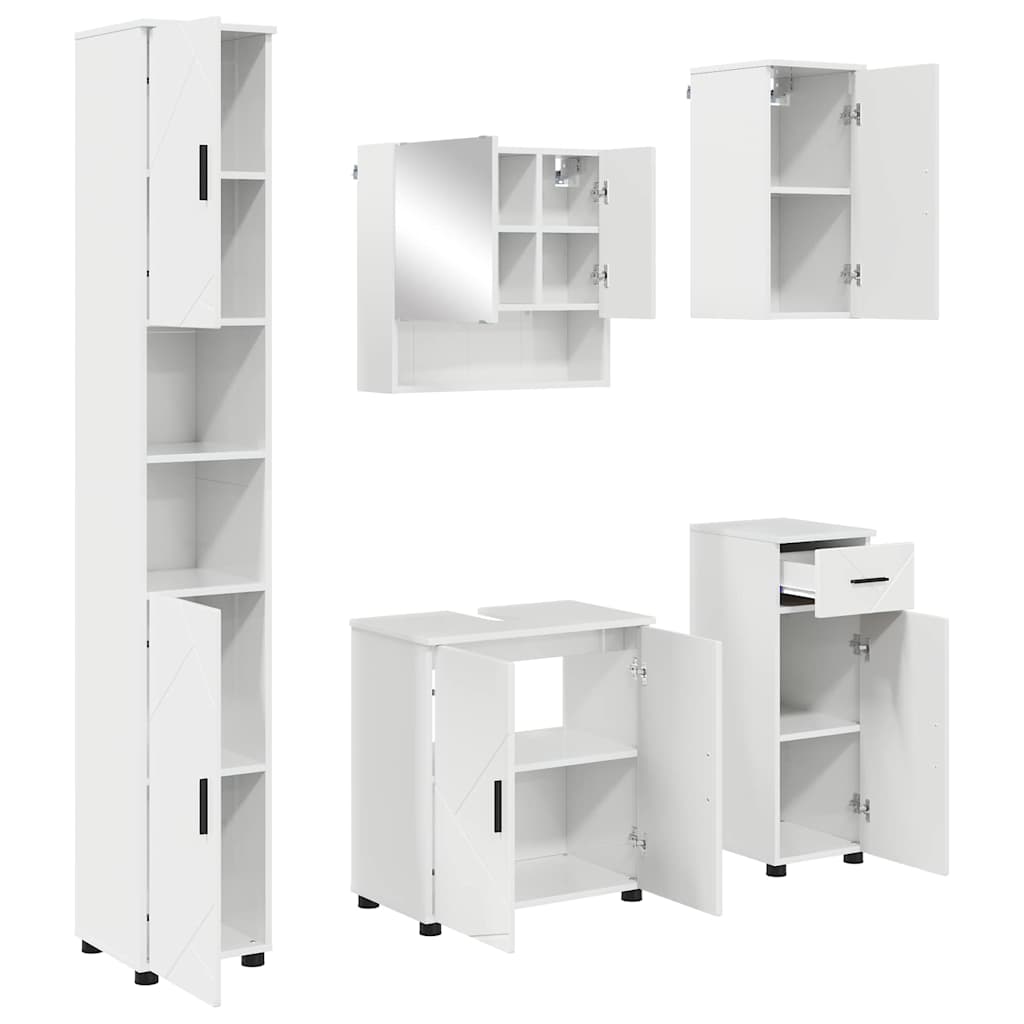 Badkamermeubelset 5 pcs Hoogglans wit Bewerkt hout & Metaal