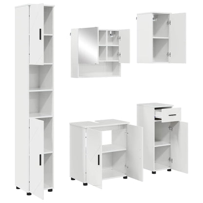 Badkamermeubelset 5 pcs Hoogglans wit Bewerkt hout & Metaal