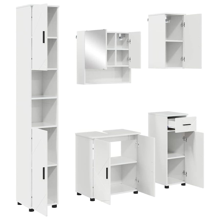 Badkamermeubelset 5 pcs Hoogglans wit Bewerkt hout & Metaal