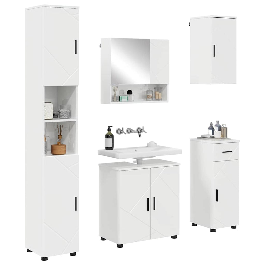 Badkamermeubelset 5 pcs Hoogglans wit Bewerkt hout & Metaal