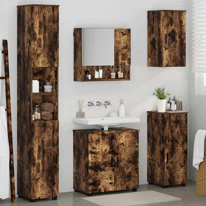 Badkamermeubelset 5 pcs Gerookt eiken Bewerkt hout & Metaal