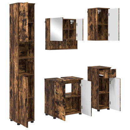 Badkamermeubelset 5 pcs Gerookt eiken Bewerkt hout & Metaal