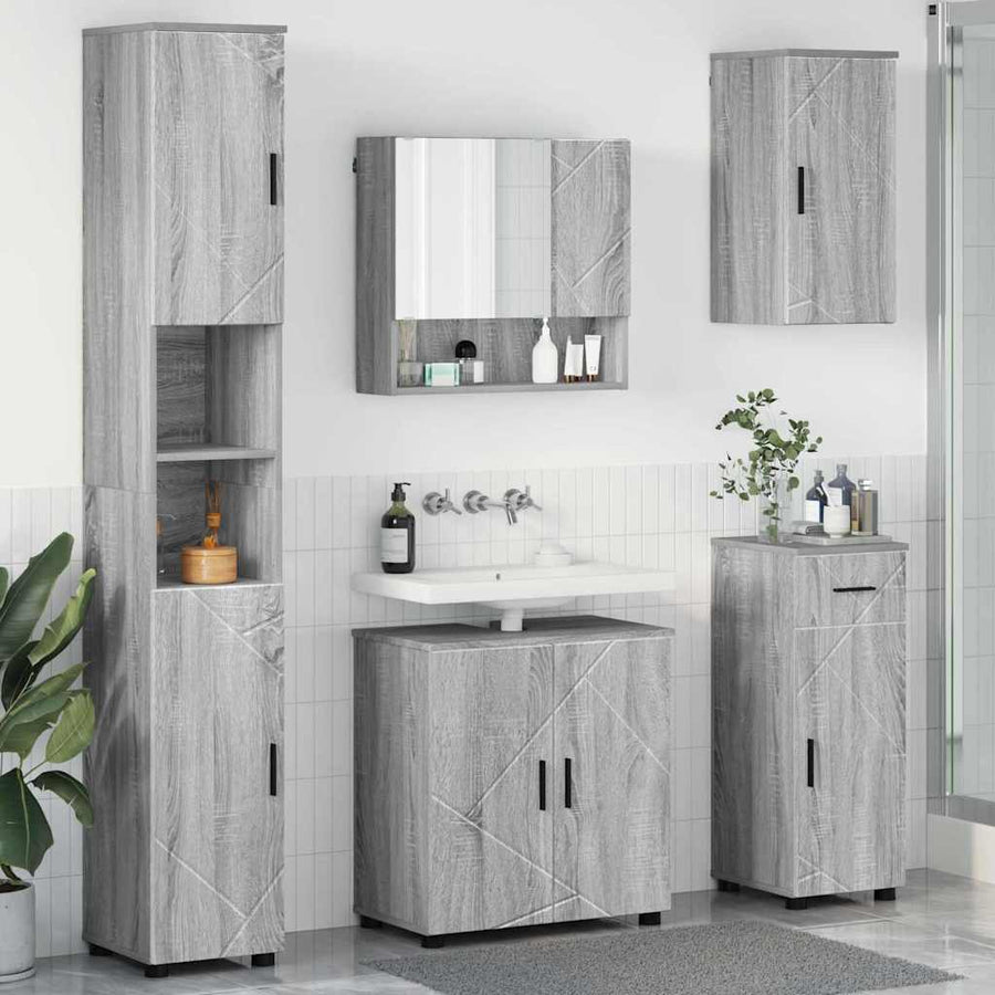 Badkamermeubelset 5 pcs Grijs Sonoma Bewerkt hout & Metaal