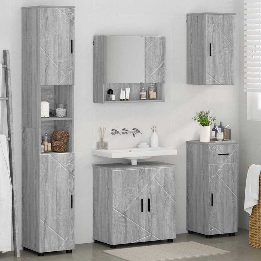 Badkamermeubelset 5 pcs Grijs Sonoma Bewerkt hout & Metaal