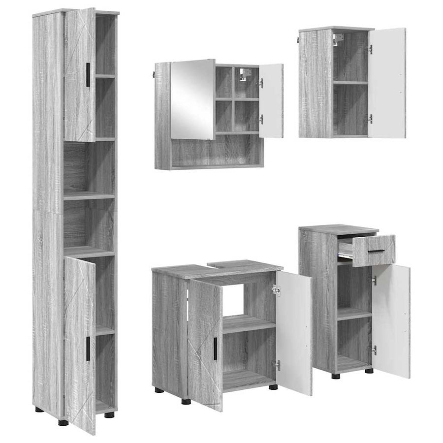 Badkamermeubelset 5 pcs Grijs Sonoma Bewerkt hout & Metaal