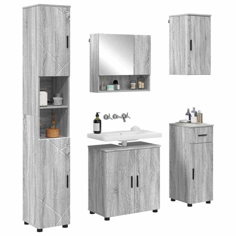 Badkamermeubelset 5 pcs Grijs Sonoma Bewerkt hout & Metaal
