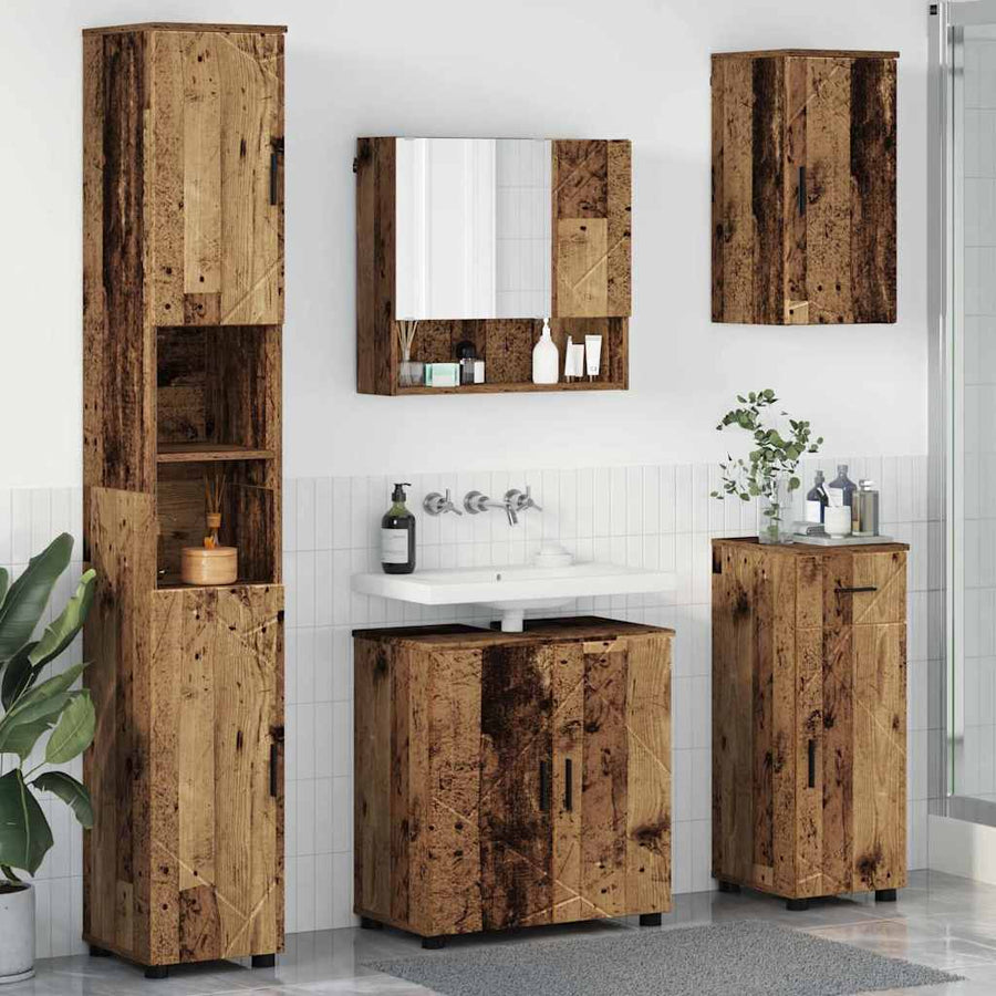 Badkamermeubelset met lade 5 pcs Oud Hout Bewerkt hout & Metaal