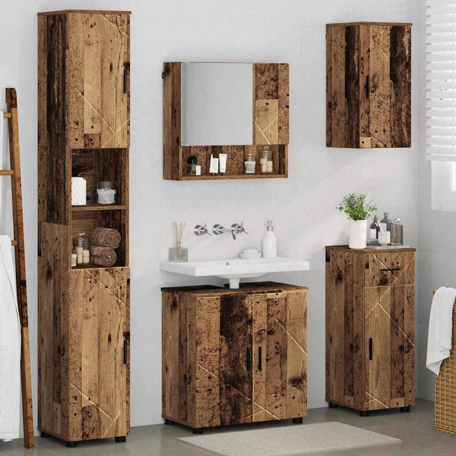 Badkamermeubelset met lade 5 pcs Oud Hout Bewerkt hout & Metaal
