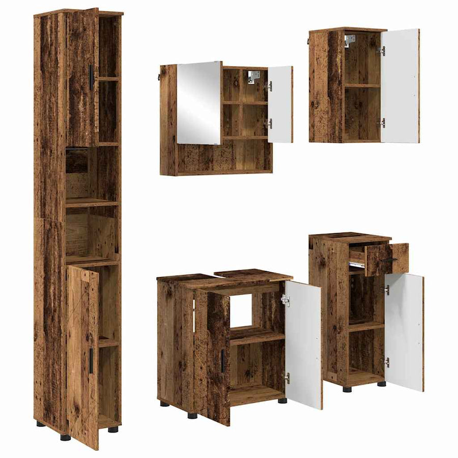 Badkamermeubelset met lade 5 pcs Oud Hout Bewerkt hout & Metaal