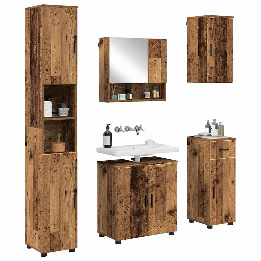 Badkamermeubelset met lade 5 pcs Oud Hout Bewerkt hout & Metaal