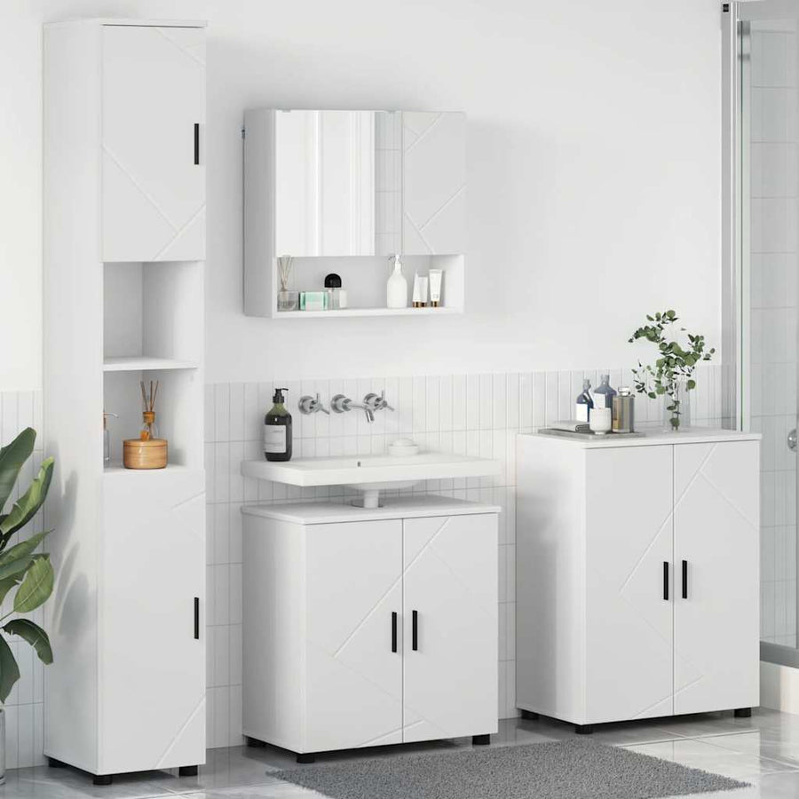 Badkamermeubelset met opslag 4 pcs Wit Bewerkt hout & Metaal