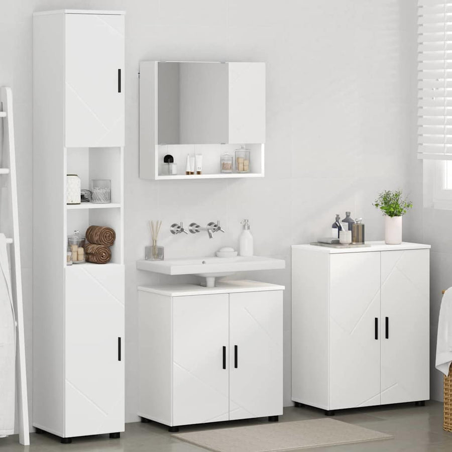 Badkamermeubelset met opslag 4 pcs Wit Bewerkt hout & Metaal