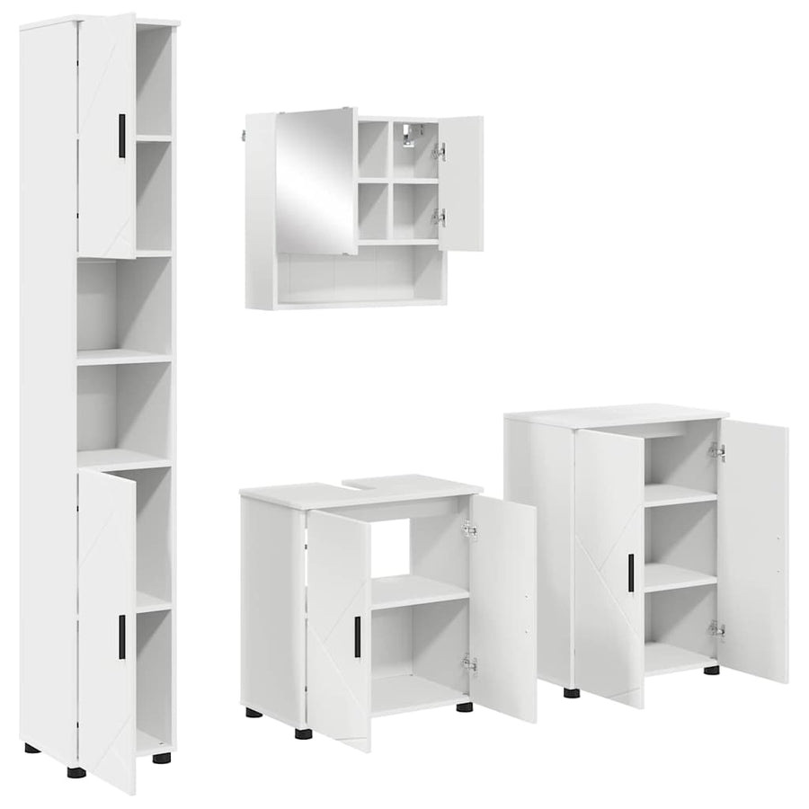 Badkamermeubelset met opslag 4 pcs Wit Bewerkt hout & Metaal