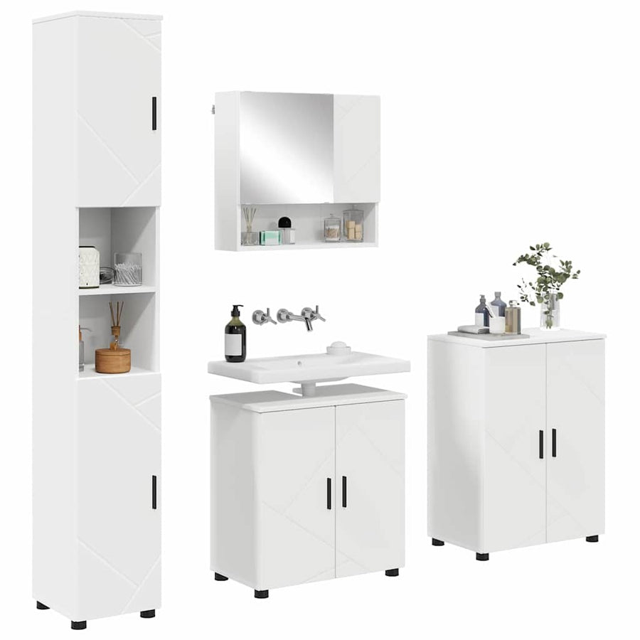 Badkamermeubelset met opslag 4 pcs Wit Bewerkt hout & Metaal