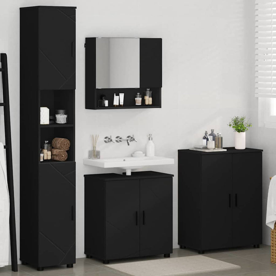 Badkamermeubelset met opslag 4 pcs Zwart Bewerkt hout & Metaal