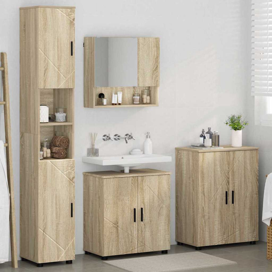 Badkamermeubelset 4 pcs Sonoma Eiken Bewerkt hout & Metaal