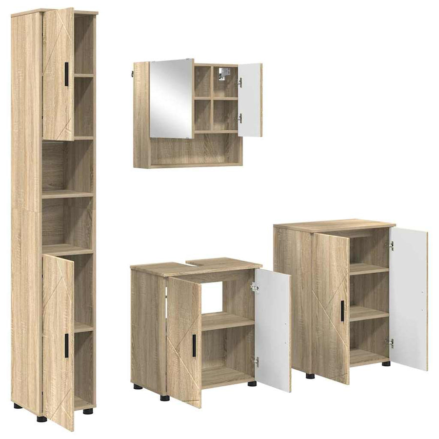 Badkamermeubelset 4 pcs Sonoma Eiken Bewerkt hout & Metaal