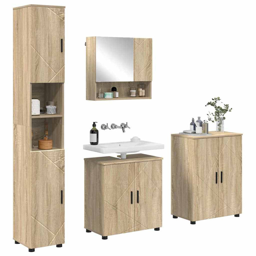 Badkamermeubelset 4 pcs Sonoma Eiken Bewerkt hout & Metaal