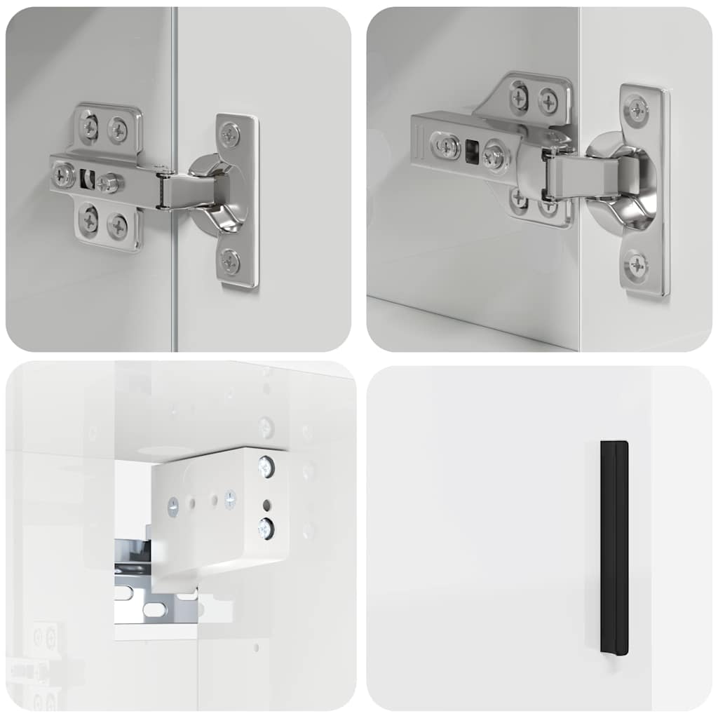 Badkamermeubelset 4 pcs Hoogglans wit Bewerkt hout & Metaal