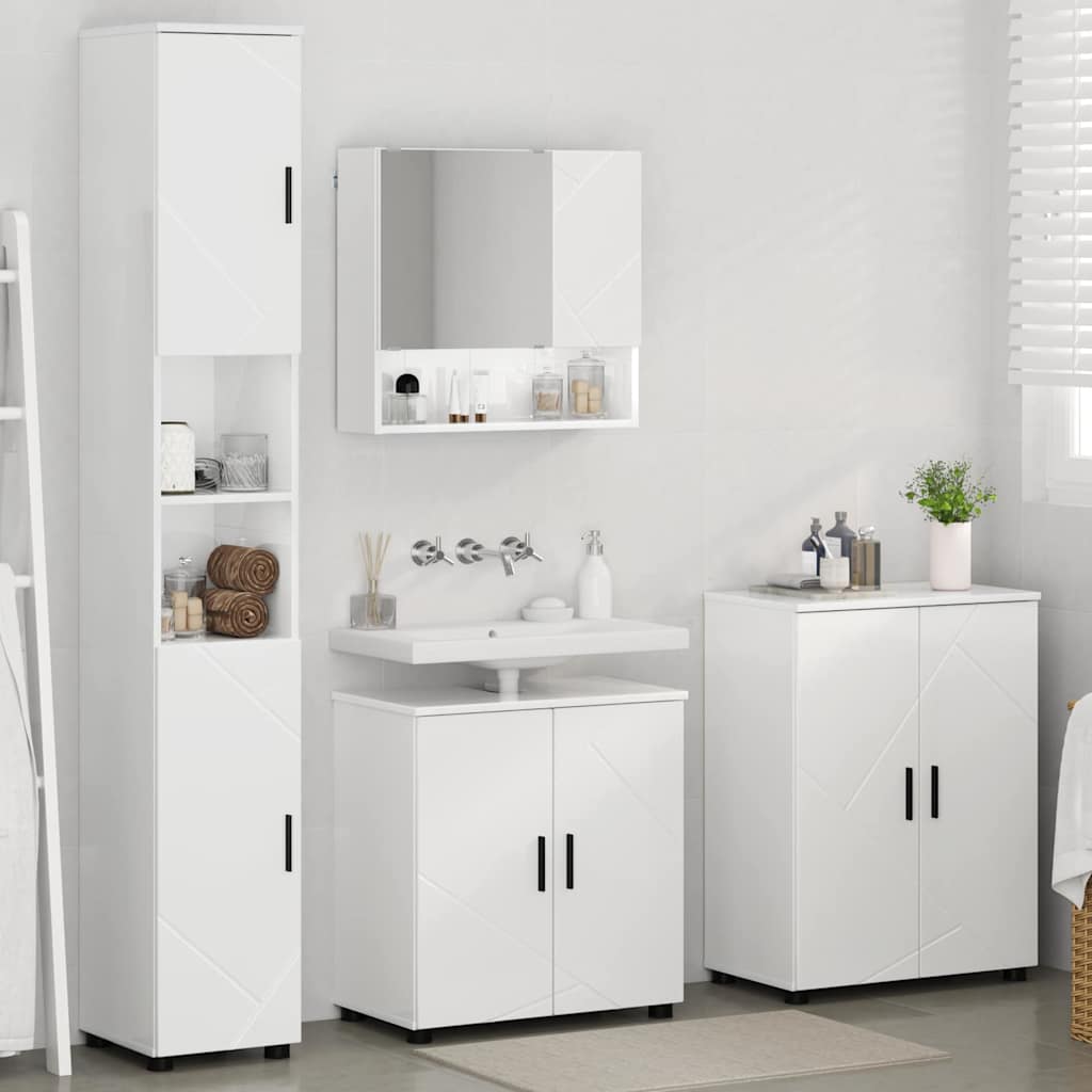 Badkamermeubelset 4 pcs Hoogglans wit Bewerkt hout & Metaal
