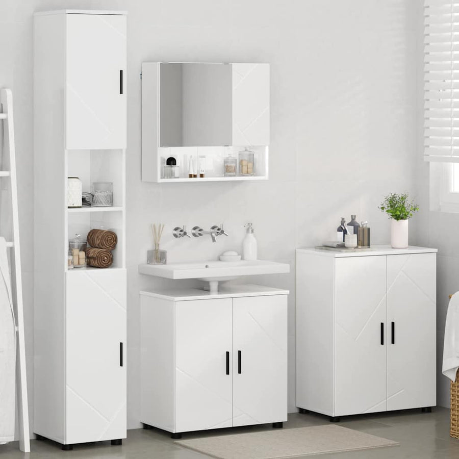 Badkamermeubelset 4 pcs Hoogglans wit Bewerkt hout & Metaal