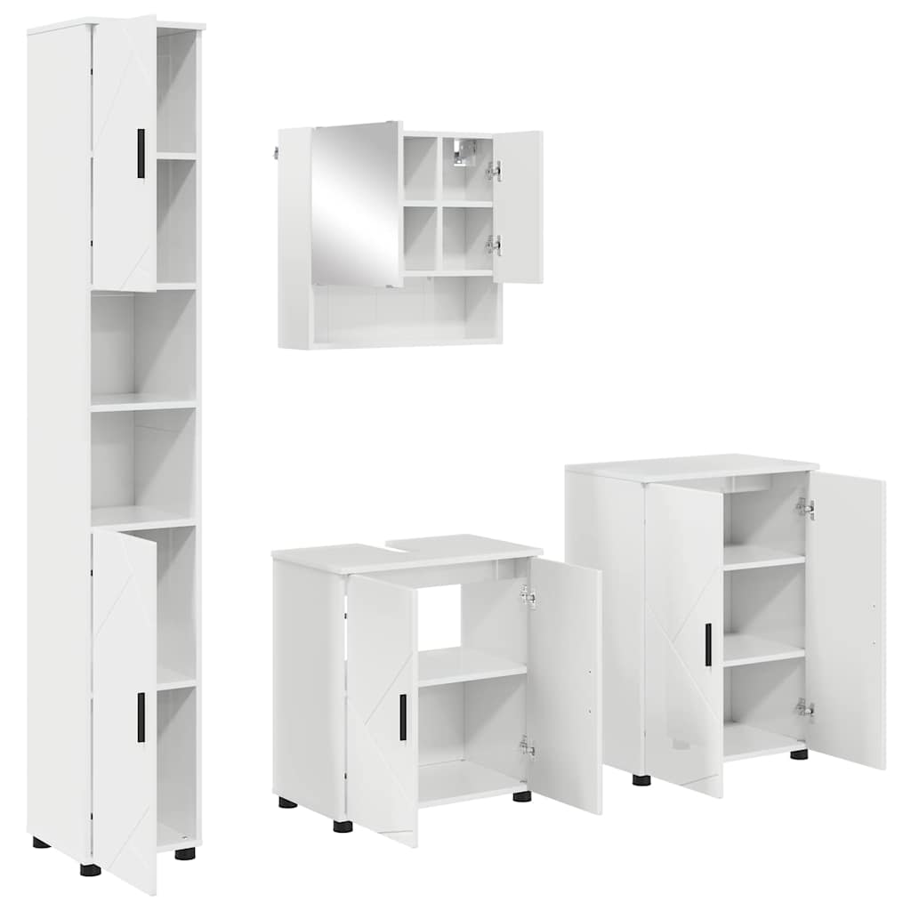 Badkamermeubelset 4 pcs Hoogglans wit Bewerkt hout & Metaal
