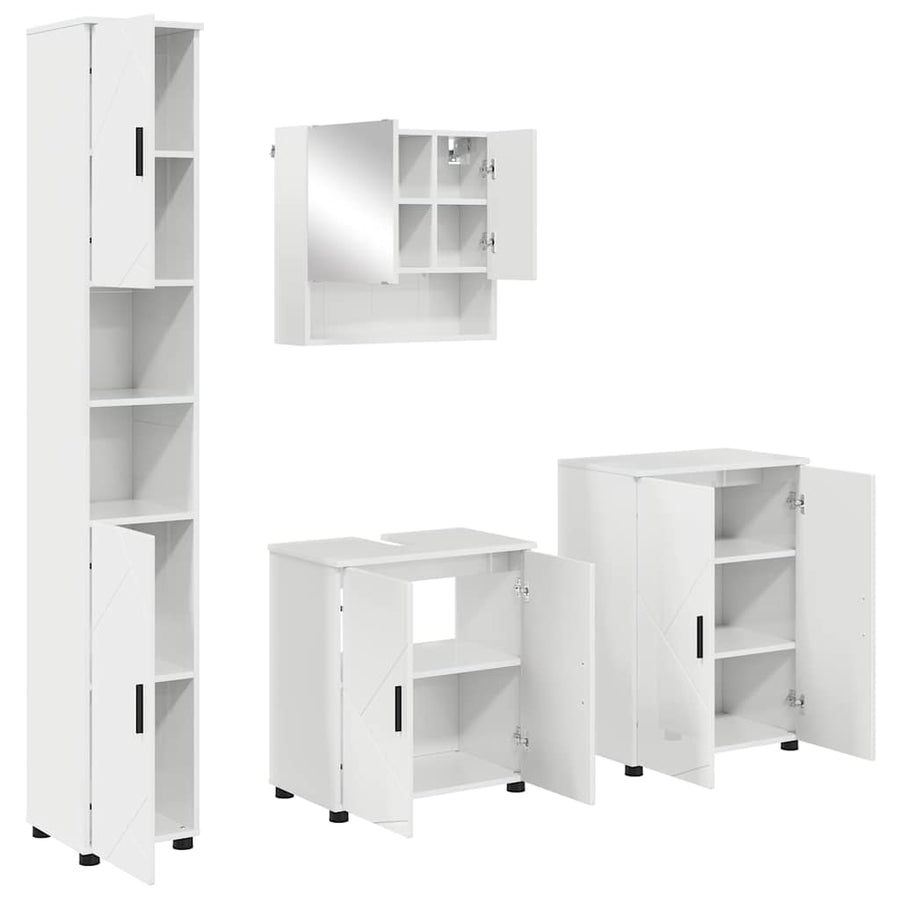 Badkamermeubelset 4 pcs Hoogglans wit Bewerkt hout & Metaal