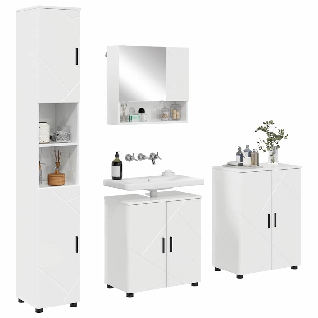 Badkamermeubelset 4 pcs Hoogglans wit Bewerkt hout & Metaal