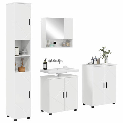 Badkamermeubelset 4 pcs Hoogglans wit Bewerkt hout & Metaal