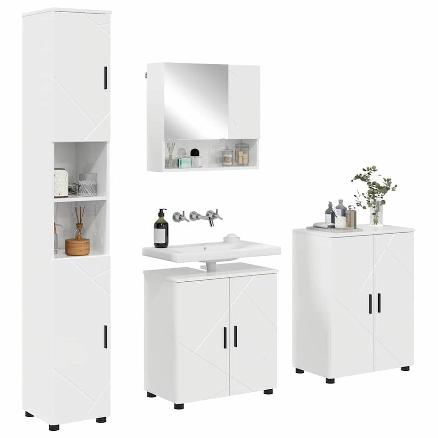 Badkamermeubelset 4 pcs Hoogglans wit Bewerkt hout & Metaal