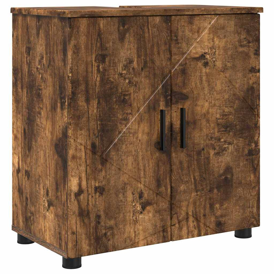 Badkamermeubelset 4 pcs Gerookt eiken Bewerkt hout & Metaal