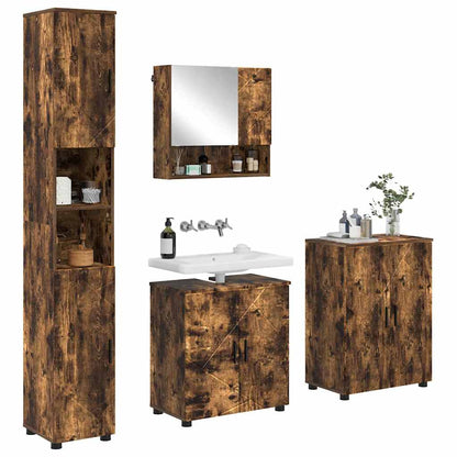 Badkamermeubelset 4 pcs Gerookt eiken Bewerkt hout & Metaal