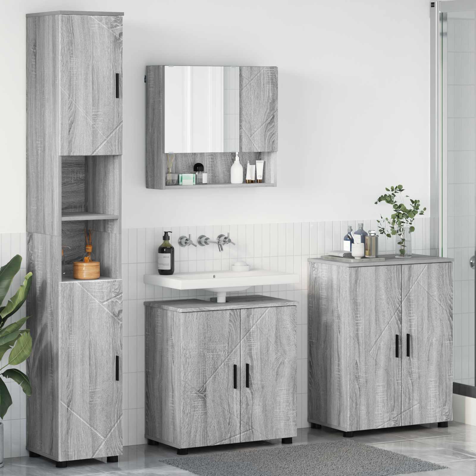 Badkamermeubelset 4 pcs Grijs Sonoma Bewerkt hout & Metaal