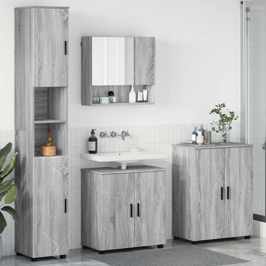 Badkamermeubelset 4 pcs Grijs Sonoma Bewerkt hout & Metaal